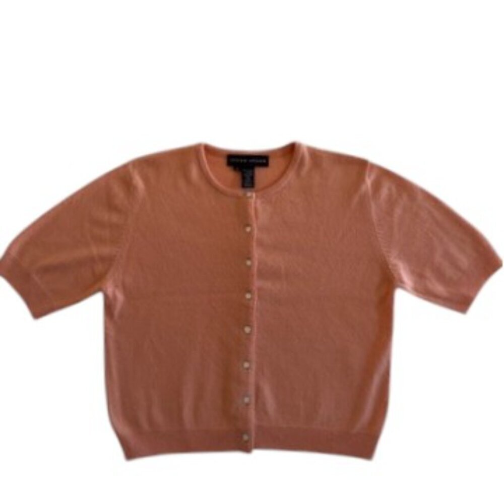 ADRIENNE VITTADINI 100% Cashmere Short Sleeve Peach Cardigan Sweater XL - Picture 2 of 11
